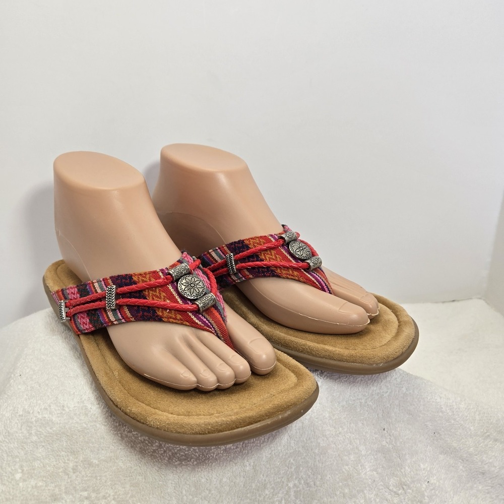 Minnetonka Womens Size 8 Raz Flip Flop  Slip-On Fabric Red Multicolor Sandals